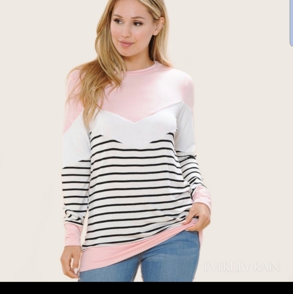 EVELYN RAIN  PINK WHITE and BLACK TUNIC TOP S/M/L - Picture 4 of 5